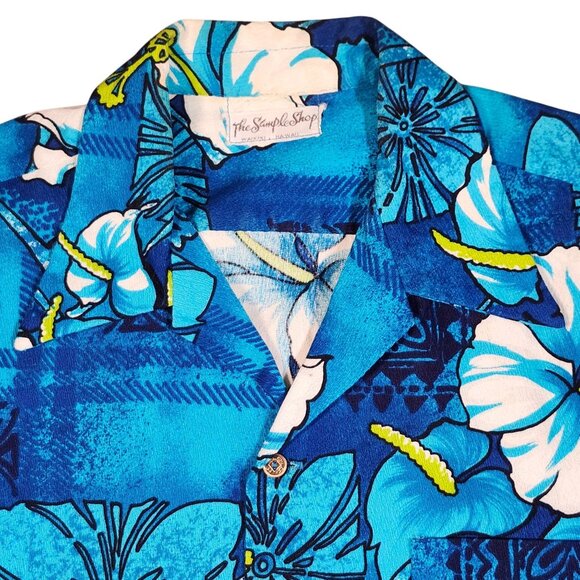 Vintage Blue Hawaiian Floral Shirt Size XL By The Simple Shop Waikiki Hawaii Cot - Picture 2 of 9